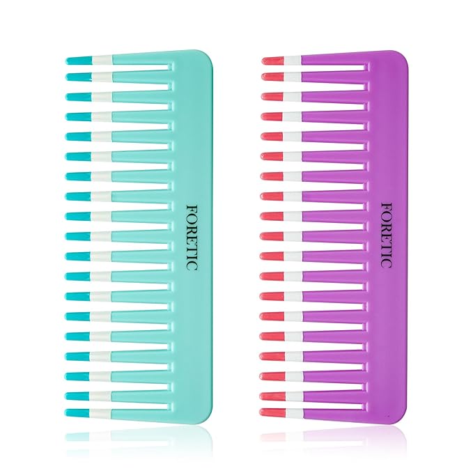 2-Pack Wide-Tooth Anti-Static Comb Set-6.1inch Handle-Free Design, Suitable for Curly, Wet & Dry Hair, Portable Travel Detangling Comb (Purple+Blue)