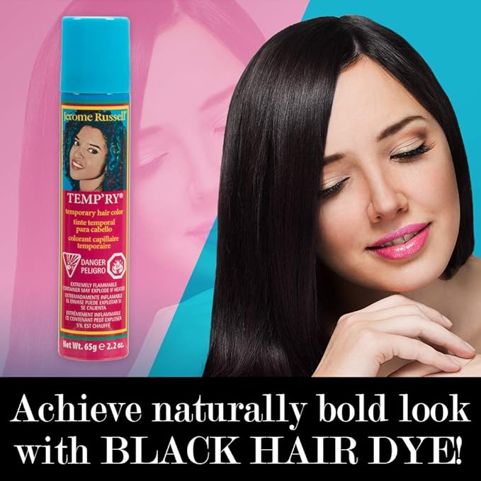 Jerome Russell Hair Color Spray, Black - 2.2 oz Intense Spray-On Temporary, Fast-Drying, Non-Sticky, Travel Size Dye for Instant Vivid