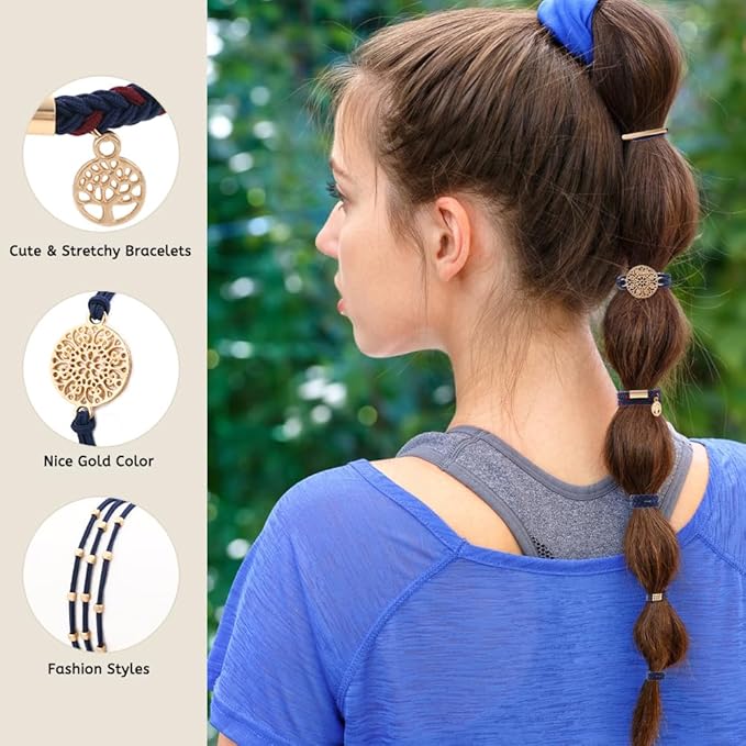 DIYDEC 10PCS Hair Ties Bracelet for Women 5 Styles Soft Braided Boho Hair Bands Elastic No Damage Hair Ties for Girls thick Thin Long Curly Hair Accessories(Blue and red)