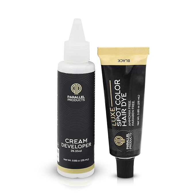 Parallel Products - Luxe Color (Black) - Cream Hair Dye - 25mL - Tint for Professional Spot Coloring - With Cream Developer, Mixing Dish and Application Brush - Covers Grey Hair - Root Touch Up