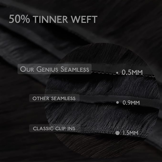 WENNALIFE Lace Seamless Clip in Hair Extensions Human Hair 7pcs Ultra Invisible 50% Thinner Seamless Clip Ins Jet Black Natural Remy Hair 20 inch