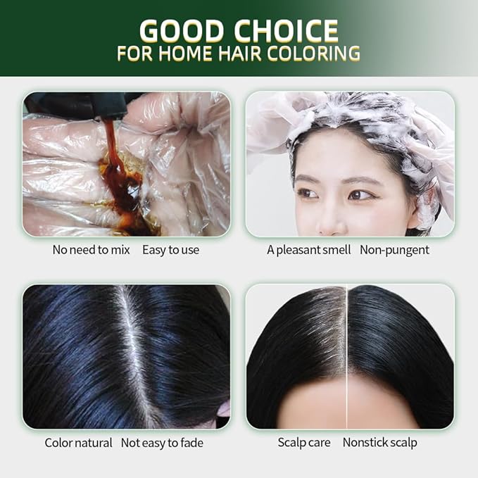 Dark Brown Hair Dye Shampoo 3 in 1 Herbal Natural Dye Cover Gray, for Women/Men Hair Color for Grey Coverage (Dark Brown)