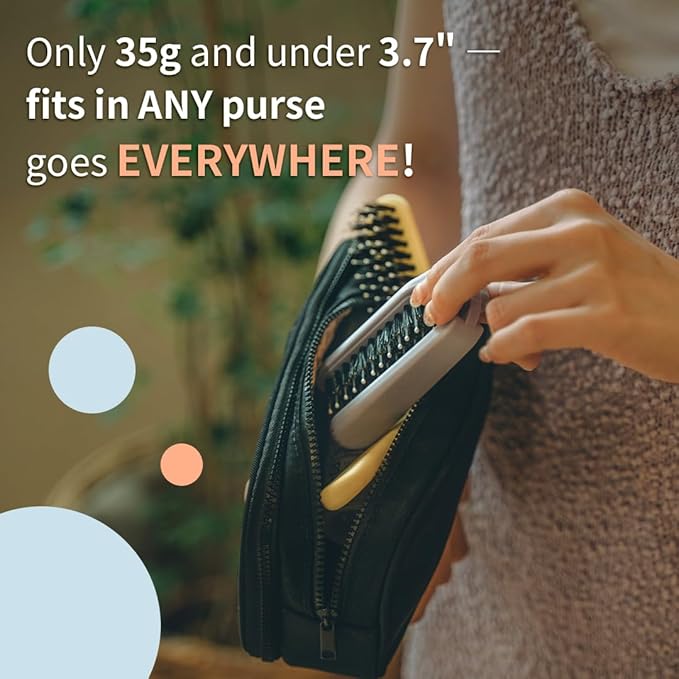 Uffy MiniPop Travel Hair Brush – Mini Folding Boar Bristles for Women, Men & Kids | Kid-Friendly Portable Purse Brush for Wet & Dry Hair, Curly or Straight | Pocket-Size Detangler – Mint Green