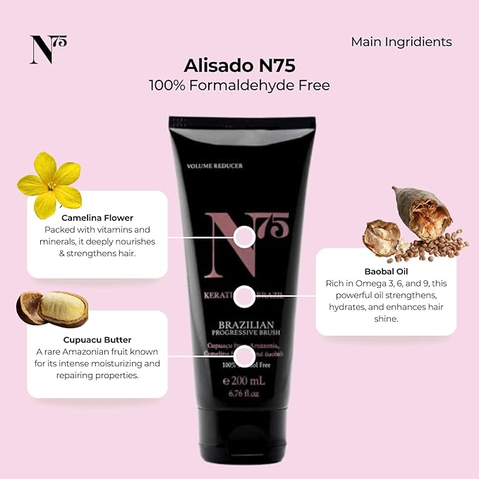 N75 Keratin Hair Smoothing Treatment - Formaldehyde-Free Brazilian Straightening - Deep Repair & Shine - Long-Lasting Frizz Control for Damaged Colored or All Hair Types