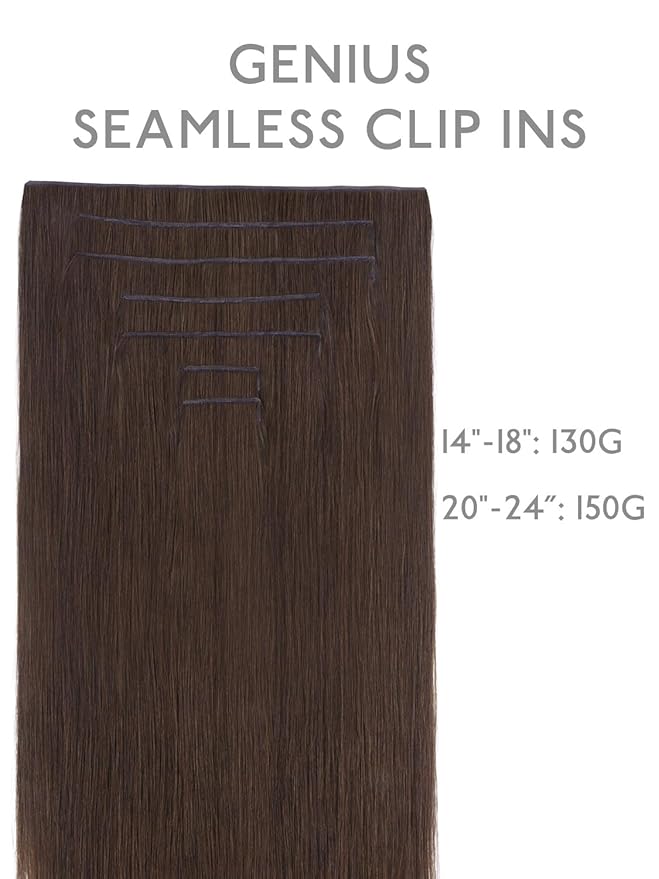 WENNALIFE Genius Seamless Clip in Hair Extensions Real Human 20 inch 140g 7Pcs Chocolate Brown Hair Extensions Clip Ins Luxury Remy De Cabello Humano Straight Invisible Fuller Reusable