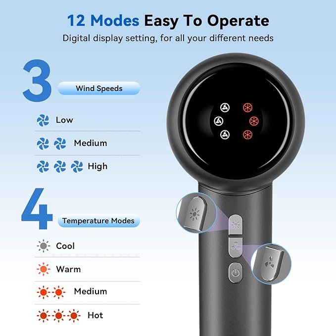 Hair Dryer with Smoothing Comb, 160000RPM High Speed Blow Dryer, Negative Ionic Hair Care, Fast Drying and Less Heat Damage, Thermo-Control Low Noise & Portable with Diffuser, Black