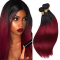 Ombre Human Hair Bundles 1B99J Straight Bundle Niegmeag Brazilian Virgin Remy Hair 3 Bundles 26 28 30 Inch 2 Tone Black and Burgundy Straight Bundle 150g