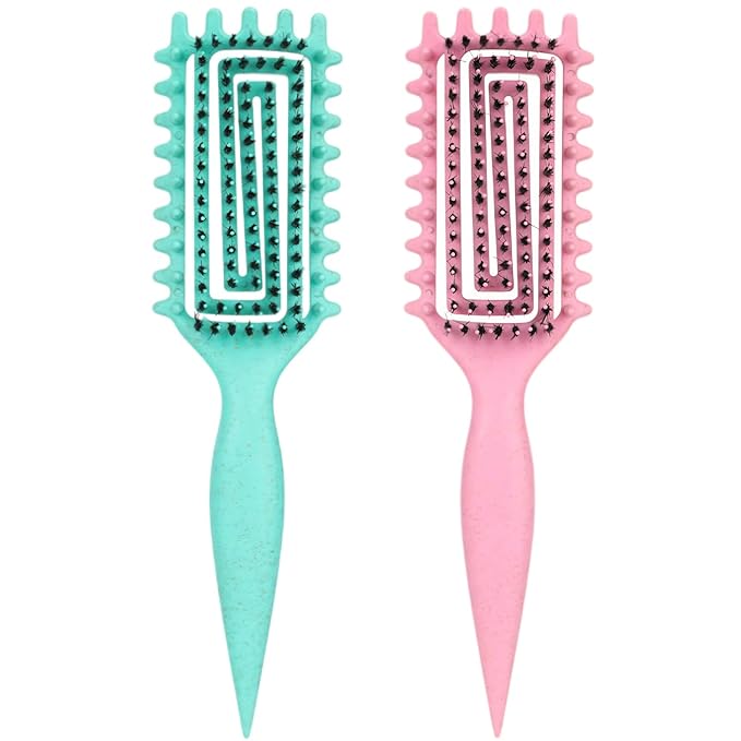 Curly Hair Brush Defining,Curly Brush Defining with Side Gear for Combing, Shaping,and Styling bounce,Lightweight Vented Hair Brush For Wet and Dry Hair（Green Pink）