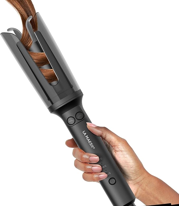 Automatic Rotating Curling Iron, Hair Curler with 3 Temps Fast Heating, 2-Way Rotating 1 Inch Curling Wand, Ceramic Coating, Ionic, Anti-Scald, Anti-Tangle, Dual Voltage Auto Shut-Off (Gray)