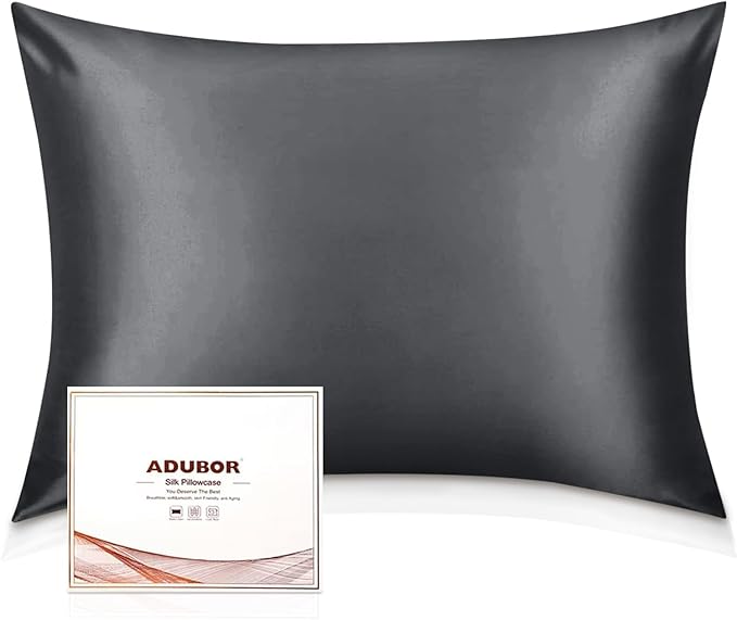 Adubor 100% Silk Pillowcase - Mulberry Silk Pillow Cases, 23 Momme 6A Grade Fibers, Silk Pillow Case for Hair and Skin Health, with Hidden Zipper (Queen 20''x30'', Space Gray, 1PC)