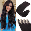 Tape in Hair Extensions Real Human Hair 24 Inch Natural Black Double Sided Tape for Skin Weft Hair Extension Invisible Tape in Hair Extensions Straight Remy Human Hair for Women 20pcs(1B#,24 Inch)
