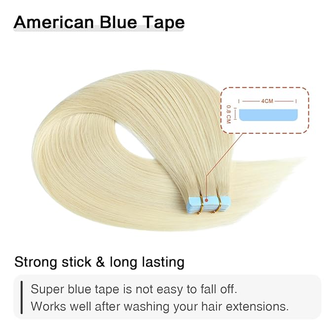 SUYYA Tape in Hair Extensions Human Hair Platinum Blonde 16 Inch 40g/pack 20pcs Straight Seamless Skin Weft Tape in Real Human Hair Extensions(16inch #60)