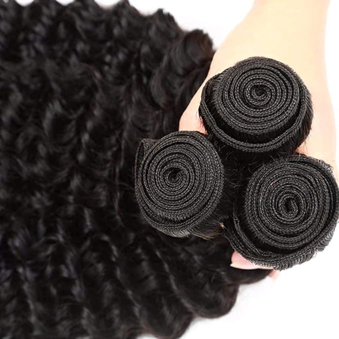 Deep Wave Bundles Human Hair Color 1B Bundle Brazilian Virgin Soft and Silky Remy Hair 3 Bundles 22 24 26 Inch Niegmeag Double Weft Natural Black Deep Wave Bundle 300g