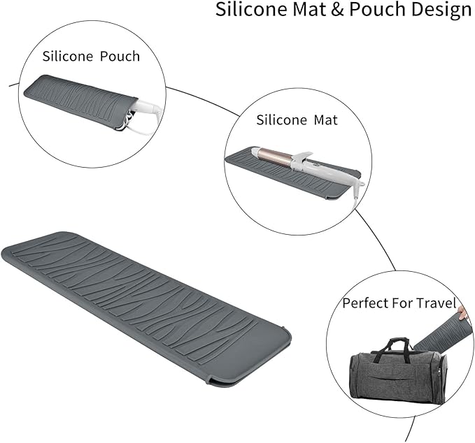 2 Pack Silicone Heat Resistant Travel Pouch for Straightener, Crimping Wand, Curling Wand, Flat Iron (Light Grey&Beige)