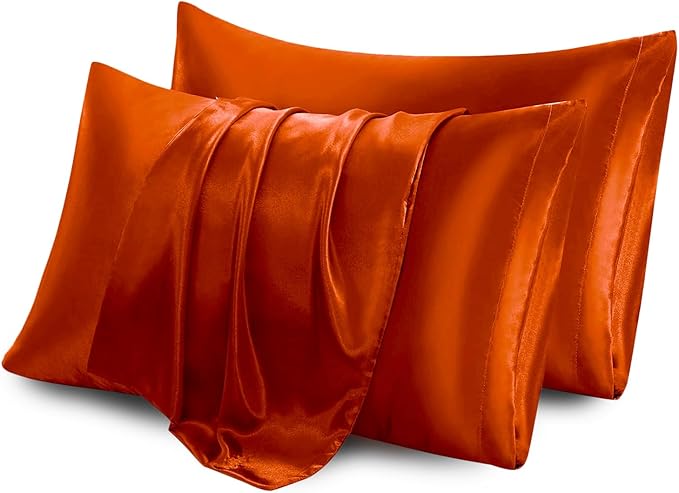 Aormenzy Satin Pillow Cases for Women Queen Size Set of 2, Burnt Orange Satin Pillowcase for Hair with Envelope Closure Silky Pillow Covers Wrinkle, Fade Resistant (20x30 Inches)
