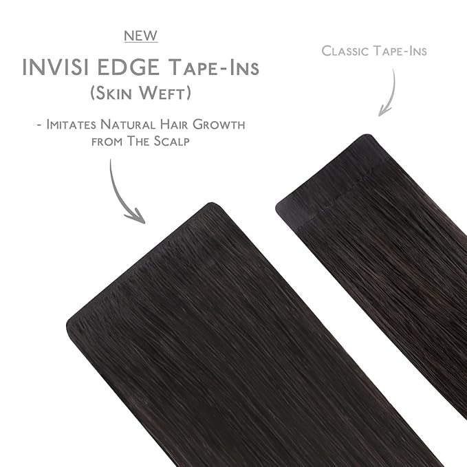 WENNALIFE Invisi Edge & Classic Tape in Hair Extensions Human Hair, 20 Inch 50g 20pcs(10pcs Invisi Edge & 10pcs Classic) Balayage Dark Brown Mixed Chestnut Brown Invisible Luxury Remy Hair Injected