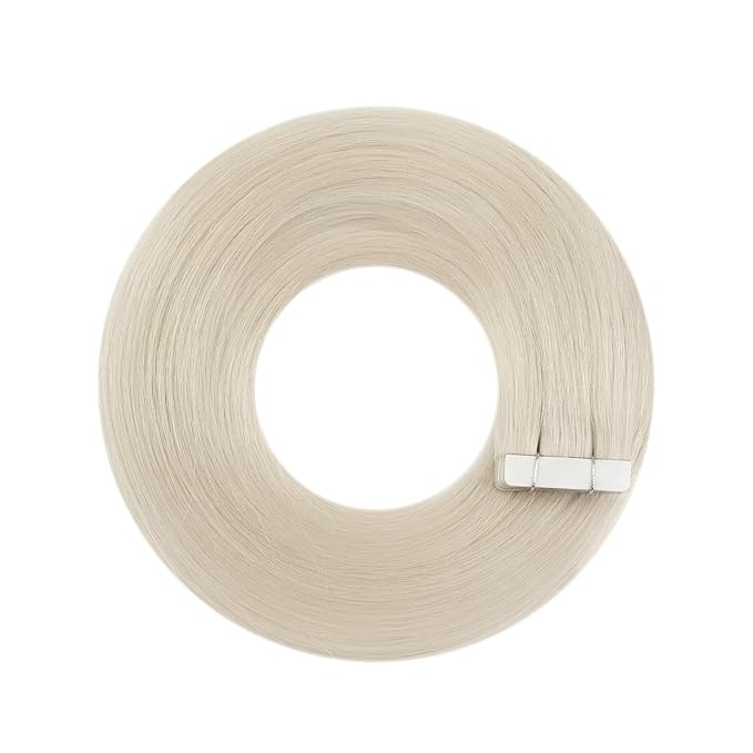 YoungSee Platinum Blonde Tape in Hair Extensions Real Human Hair 22In Platinum Blonde Tape in Hair Extensions 20pcs Invisible Tape-in Extension Long Tapes in Hair Extension Human Hair Straight 50g
