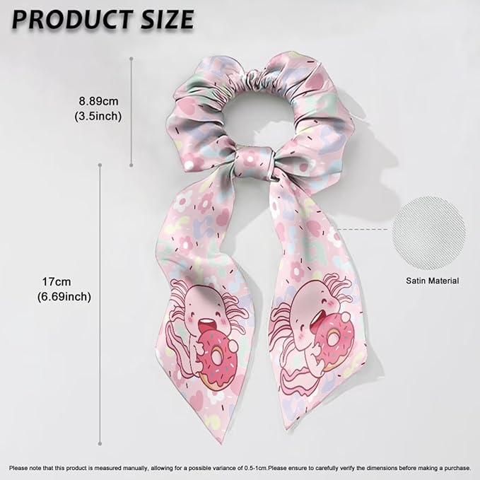 2 Piece Axolotl Elastic Ribbon Bow Hair Ties Pink Cherry Blossom Knotted Bow Satin Ponytail Holder for Women Stylish Scarf Scrunchies with Long Tails