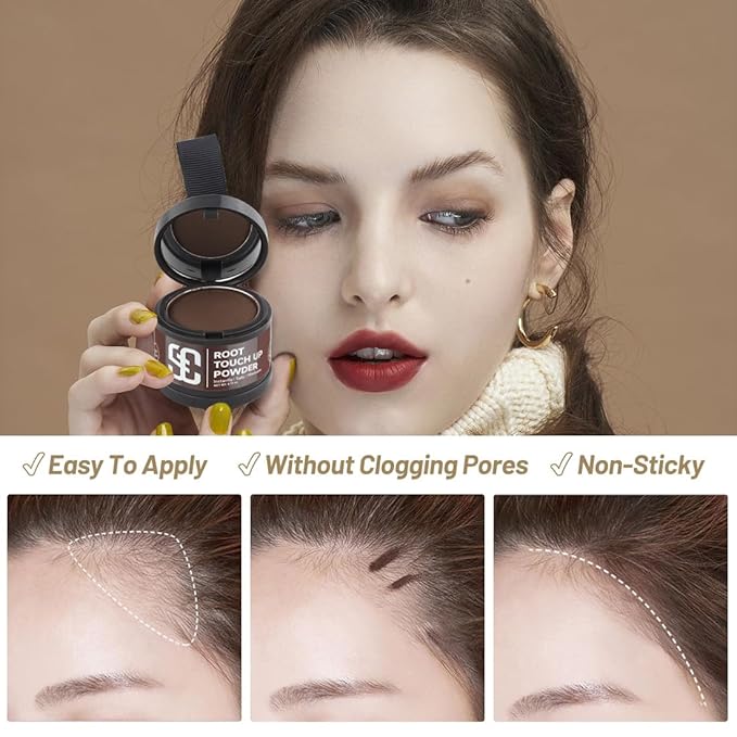 SOVONCARE Hairline Powder - Root Touch Up & Gray Hair Concealer for Men and Women, Instantly Covers Thinning Hair and Bald Spots, Natural-Looking Coverage Hazel Brown