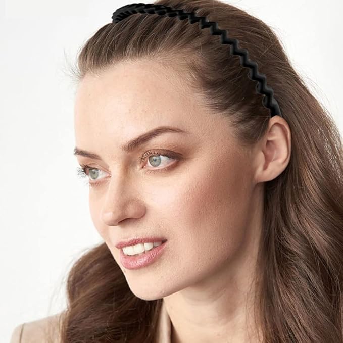 LAPOHI 8 PCS Non Slip Fashion Effortless Plastic Headbands with Teeth Comb Skinny Hair Accessories Bands for Women Men Teen Girls, Long Teeth Matte Black