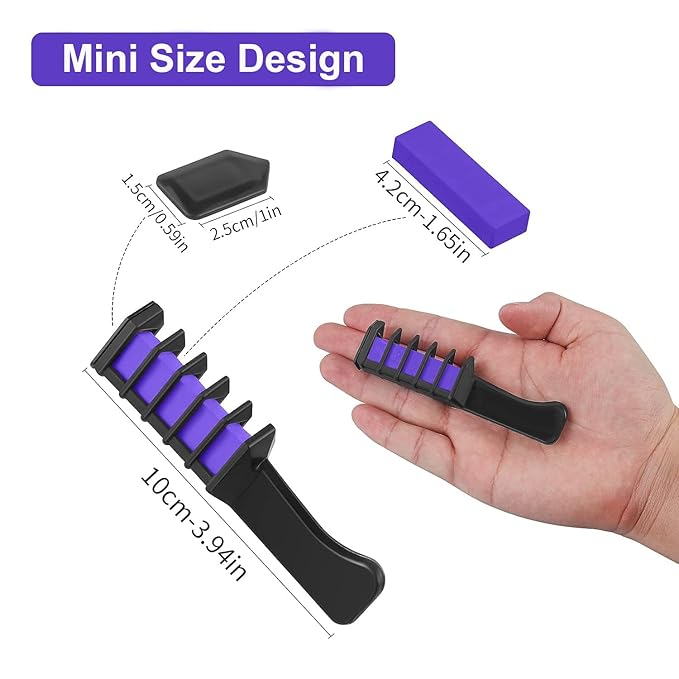 MSDADA New Hair Chalk Comb Temporary Hair Color Dye for Girls Kids with Light Color Hair, Washable Hair Chalk for Girls Age 4 5 6 7 8 9 10 Birthday Cosplay DIY, Christmas, New Year (Blue & Purple)