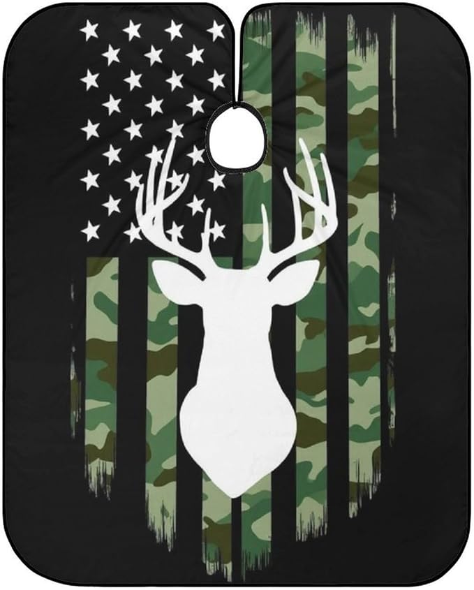 Soft Professional Hair Cutting Cape with Adjustable Closure Barber Cape Deer Camo Camouflage American Flag Hunting Black