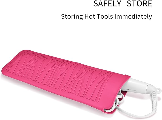 Silicone Heat Resistant Travel Mat Pouch for Hair Styling Tools (Hot Pink, 1 Pack)