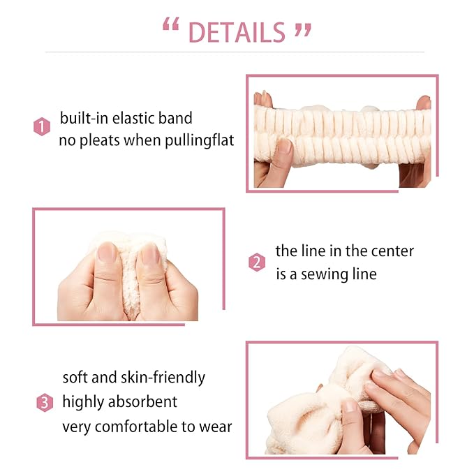 7 Pcs Spa Set, Facial Headband and Wristband Set, Skincare Accessories, College Style Girl Idea Gifts, Hair Accessories for Women and Girls（Light Beige）
