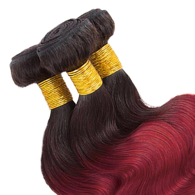 28 30 32 Inch Ombre Bundles Human Hair 99j Body Wave Bundles 2 Tone Black and Red Body Wave Bundle Niegmeag Brazilian Virgin Soft and Silky Remy Hair Extensions 300g