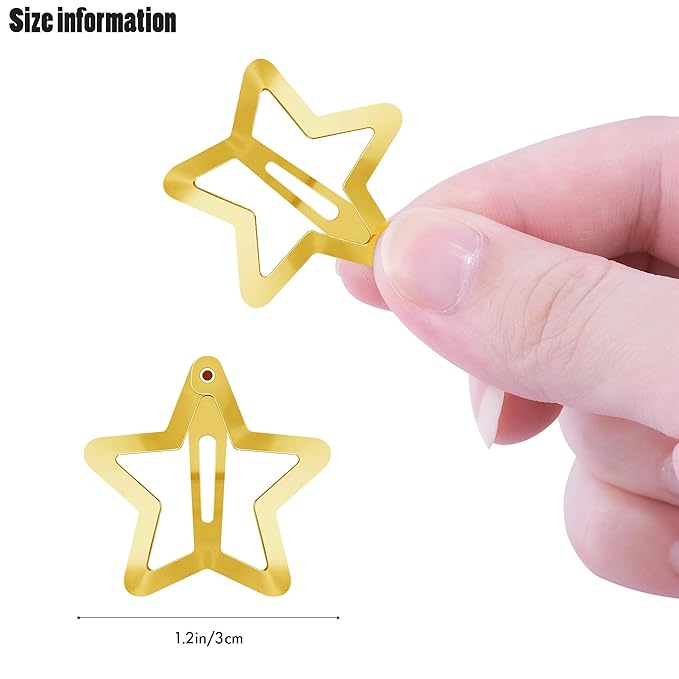 Star Hair Clips 2000s Y2K Gold Star Hair Accessories Snap Hair Barrettes Non Slip Metal Hair Clips for Girls Women -15 PCS 1.18"
