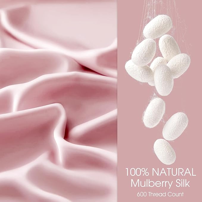 100% Silk Pillow Cases 2 Pack King Size Mulberry Silk Pillowcase for Hair and Skin Set of 2 Highest Grade 6A Silk Soft Breathable Cooling with Hidden Zipper, Pink
