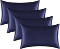 Satin Silk Pillowcase for Hair and Skin, Black Pillow Cases Standard Size Set of 4 Pack Super Soft Pillow Case with Zipper Closure (Navy, Queen(4 Pack))