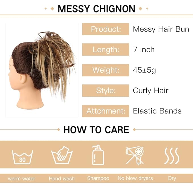 HMD Tousled Updo Messy Bun Hairpiece Hair Extension Ponytail with Elastic Rubber Band Updo Ponytail Hairpiece Synthetic Hair Extensions Scrunchies Ponytail Hairpieces for Women