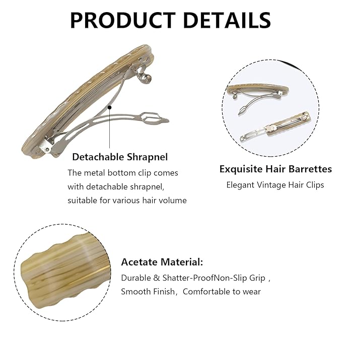Hair Clips for Women,3.5 Inch Acetate Medium Hair Claw Clips for Women Thin Thick Curly Hair,Strong Hold No Slip Grip,French Classic Multicolor Barrettes Hair （Beige Yellow Oblong）