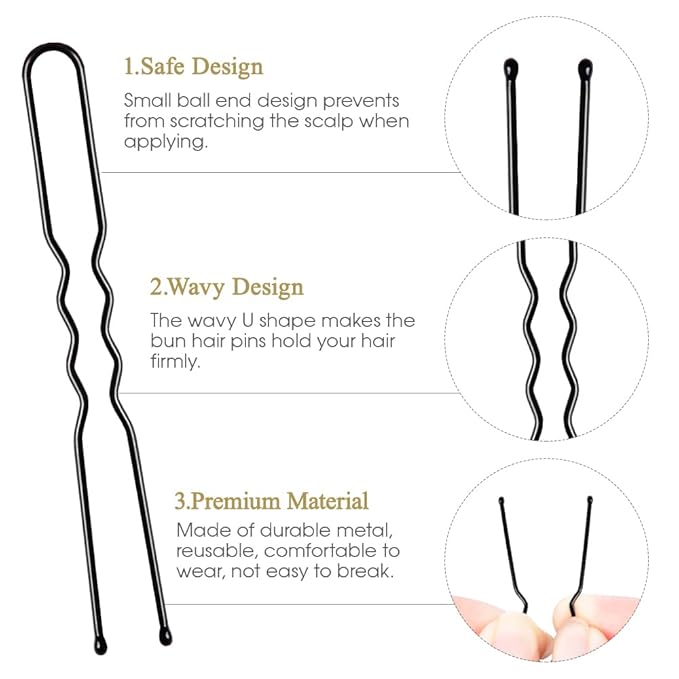 Hair Pins for Women, IKOCO 80pcs 2.75inch U Shaped Hair Pins with Storage Box, Black