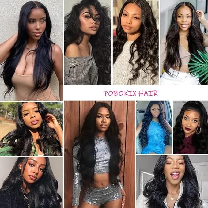 26Inch Clip in Hair Extensions Real Human Hair Body Wave 8Pcs Brazilian Human Hair Clip in Extensions with 18Clips Double Lace Weft 120g #1B Natural Black