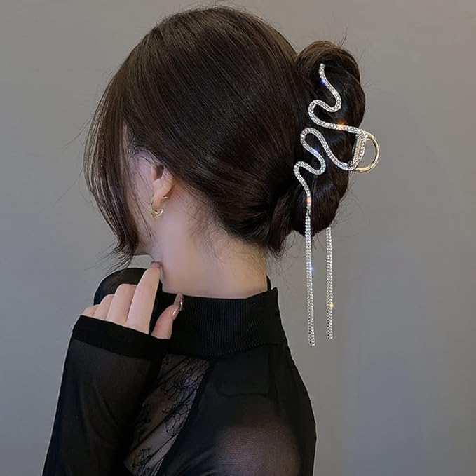 Hair Jaw Claw Clips Fish Bone Shape Large Metal Gold Fashion Nonslip Hairpin Catch Clip Accessories for Thick/Thin Hair HairStyling (Gold Snake)