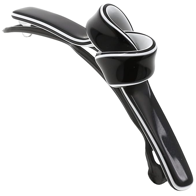 Camila Paris CP3358 French Hair Barrette Clip for Girls, Handmade, Black/White, Metal-Free Closure Strong Hold Grip Hair Clips for Women, No Slip Durable Styling Girls Hair Accessories, Made in France