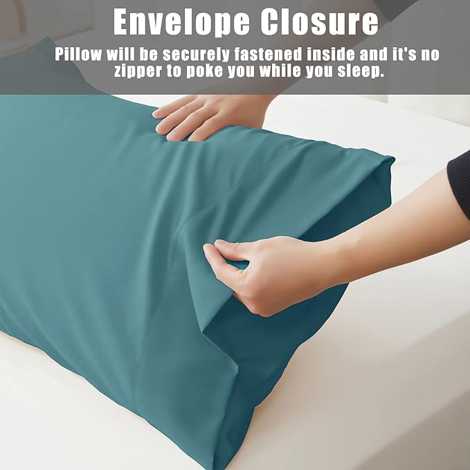 Teal Pillow Cases Queen Size 2 Pack, Bamboo Rayon Cooling Pillowcases with Envelope Closure, Cool Breathable Pillow Case for Hot Sleepers & Night Sweats, 20x30 inches