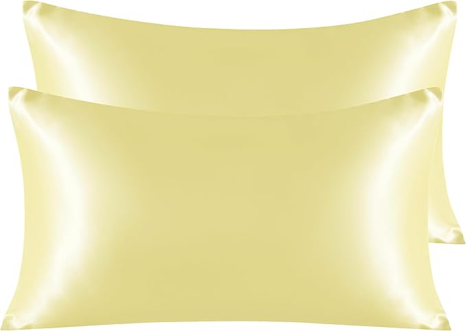 NTBAY 2 Pack Satin King Pillowcases for Hair and Skin, Luxurious and Silky Pillow Cases with Envelope Closure, 20x36 Inches, Light Yellow