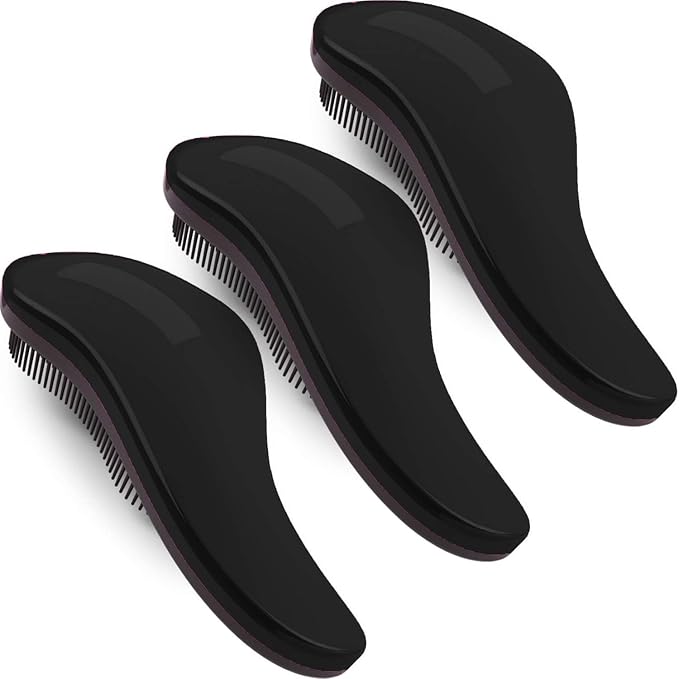 79STYLE 3pcs Detangler Brush Naturals Detangling Hair Comb Glide Thru No Pain Tangle Free For Women Men, Kids Wet, Dry Curly Hair Accessory (Single Black-Size 7.4")