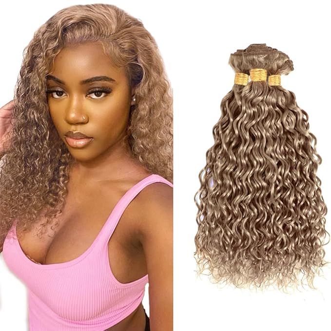 Ash Blonde Water Wave Bundles Human Hair Color #22 Bundle Niegmeag Brazilian Virgin Remy Hair 3 Bundles 24 26 28 Inch #22 Blonde Wet and Wavy Bundle