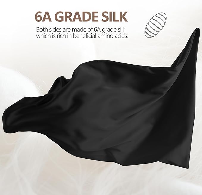 Silk Pillow Cases - 6A Luxury 100% Mulberry Silk Pillowcase for Hair and Skin - Anti-Wrinkle, Cooling & Smooth, Hidden Zipper - Pillowcases for Sleeping Women (Black, Standard)