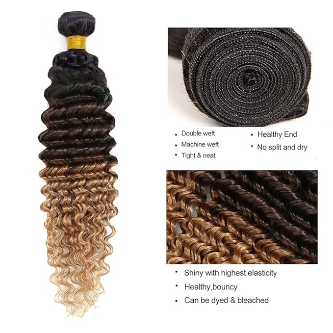 Ombre Human Hair Bundles Honey Blonde Deep Wave Bundle 22 24 26 Inch Niegmeag Virgin Remy Hair Extensions Double Weft Ombre Blonde Bundle Hair Weave