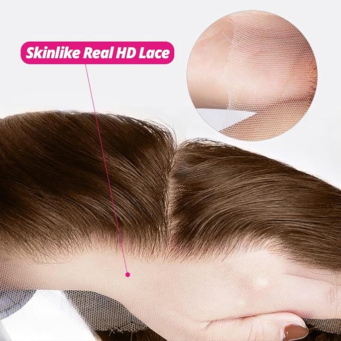 250 Density 13x6 SKINLIKE Real HD Lace Wigs 15A Chocolate Brown Lace Frontal wigs Human Hair Invisible 0.1mm Ultra-thin Frayed Ends Full Cuticle Aligned Virgin Hair Tiny Knots(30 Inch,Chocolate Wig)
