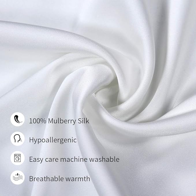 100% Mulberry Silk Pillowcases Set of 2 for Hair and Skin and Super Soft and Breathable King Size Nature Silk Pillowcases (King, White)