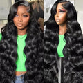 13x6 HD Lace Front Wigs Human hair Pre Plucked 200 Density Brazilian Body Wave Frontal Wigs Human Hair with Baby Hair Natural Hairline Natural Black Color 22Inch