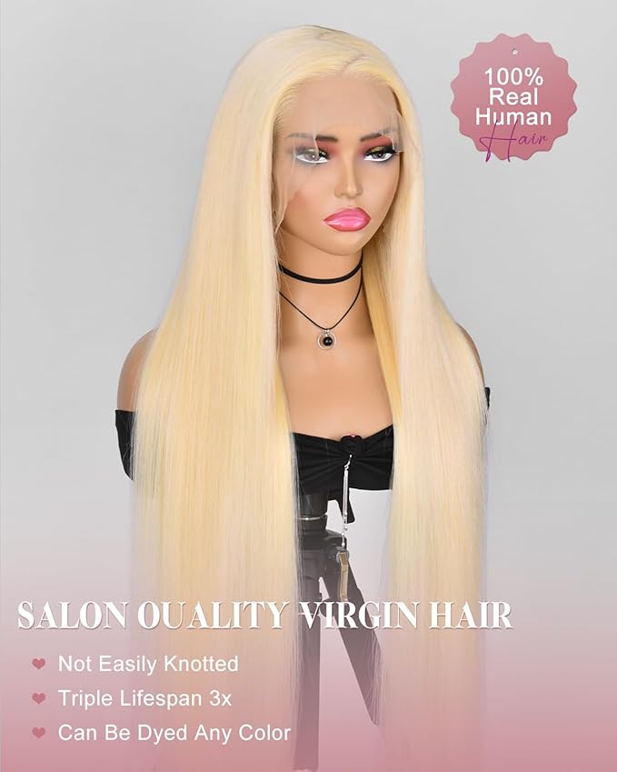 Alididi 613 Lace Front Wig Human Hair 13x4 Blonde Straight Hd Transparent Lace Frontal Wigs Human Hair Pre Plucked With Baby Hair 180% Density Blonde Glueless Wigs Human Hair 26 Inch