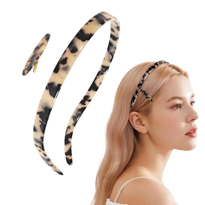 Hair Bands Eyewear-Friendly Design, Hairbands for Women - Non-Slip Thin Headbands with Teeth, No Pressure & No Headache Sunglasses Headband (Beige Tortoiseshell)