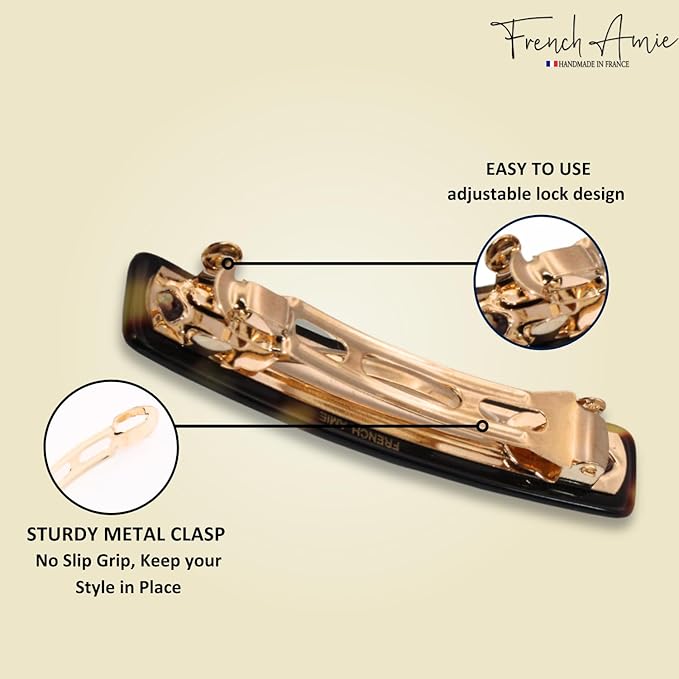 French Amie Small 2 1/4 inch Celluloid Handmade Hair Barrette No Slip Grip Durable Styling Women Hair Accessories Hair Clip for Girls, Made in France(Tokyo)